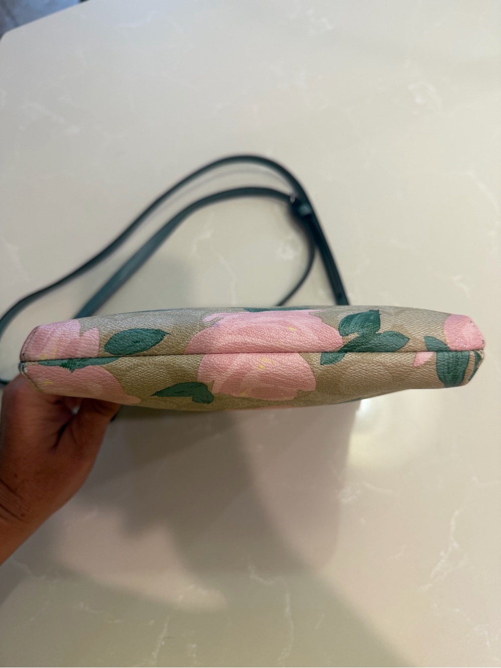 Coach Rose Floral Print Crossbody Bag in Tan and Pink - Picture 6 of 12